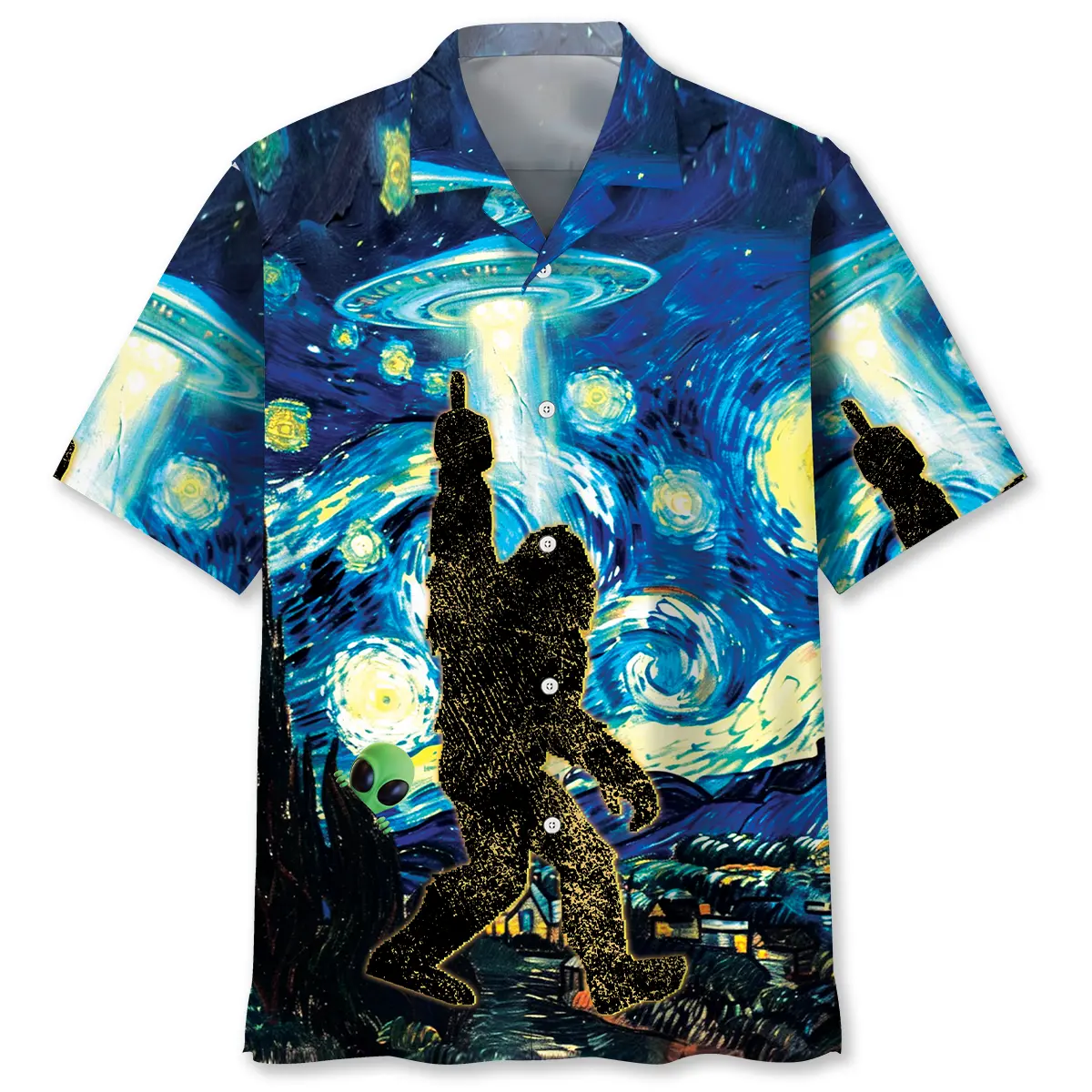 Alien Stalk Bigfoot In A Starry Night Hawaiian Shirt HWVB2763984 - VnBuy