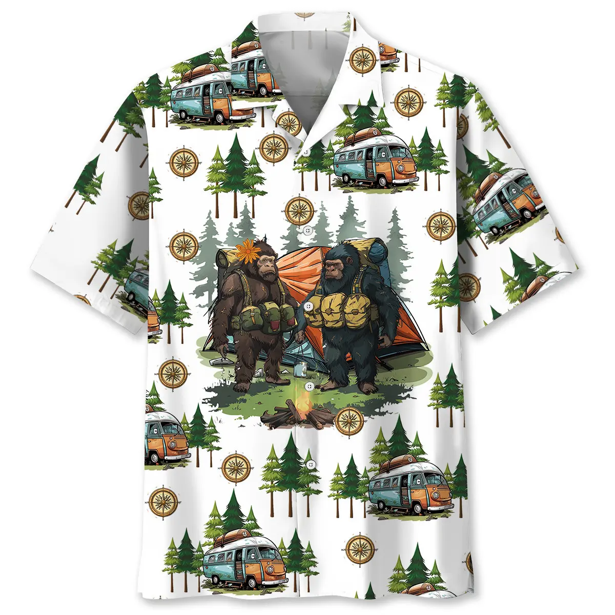 Camping Bigfoot Husband and Wife Hawaiian Shirt HWVB2763766 - VnBuy