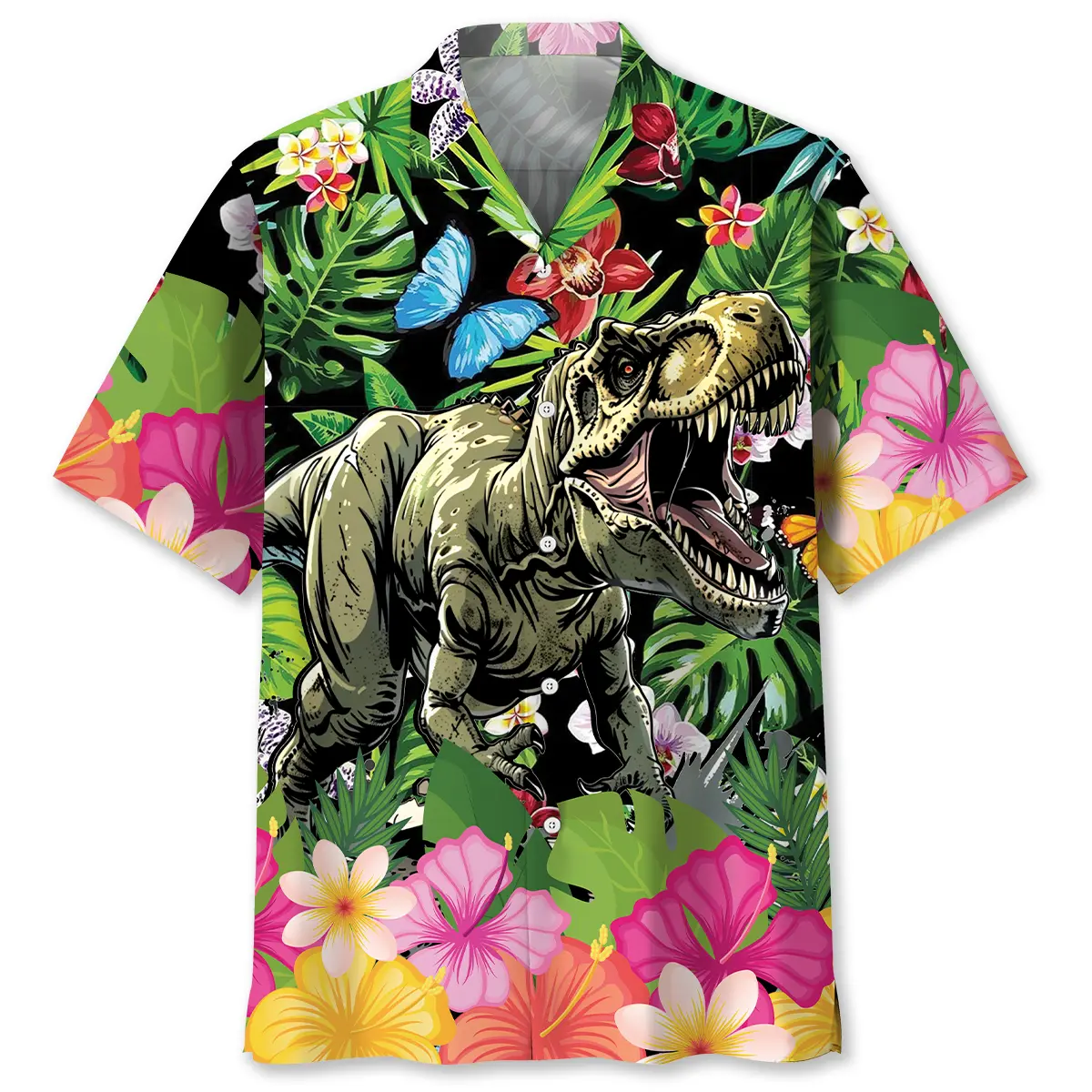 Dinosaur Tropical Flowers Hawaiian Shirt HWVB2763959 - VnBuy
