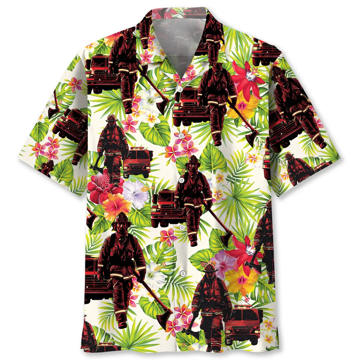 Fire Truck Firefighter Flower Hawaiian Shirt HWVB2763733 - VnBuy