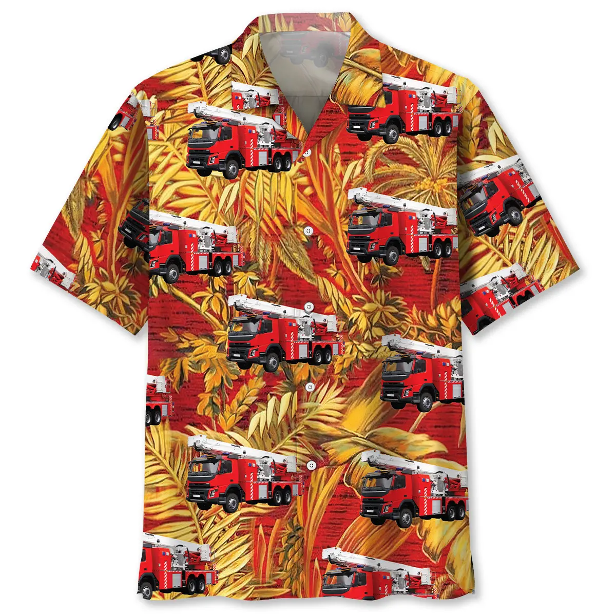 Fire Truck Tropical Orange Hawaiian Shirt HWVB2763730 - VnBuy